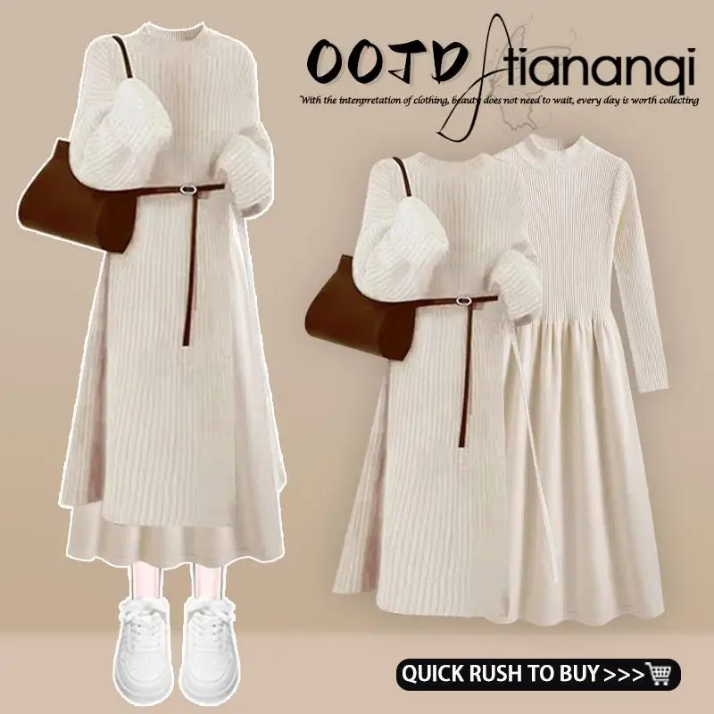 Korean Style Mid-Length Knitted Sweater Women's Fashion Set with Slit Winter High-End Feeling Long Sleeve Dress Ensemble
Korean Style Mid-Length Knitted Sweater Women's Fashion Set with Slit Winter High-End Feeling Long Sleeve Dress Ensemble