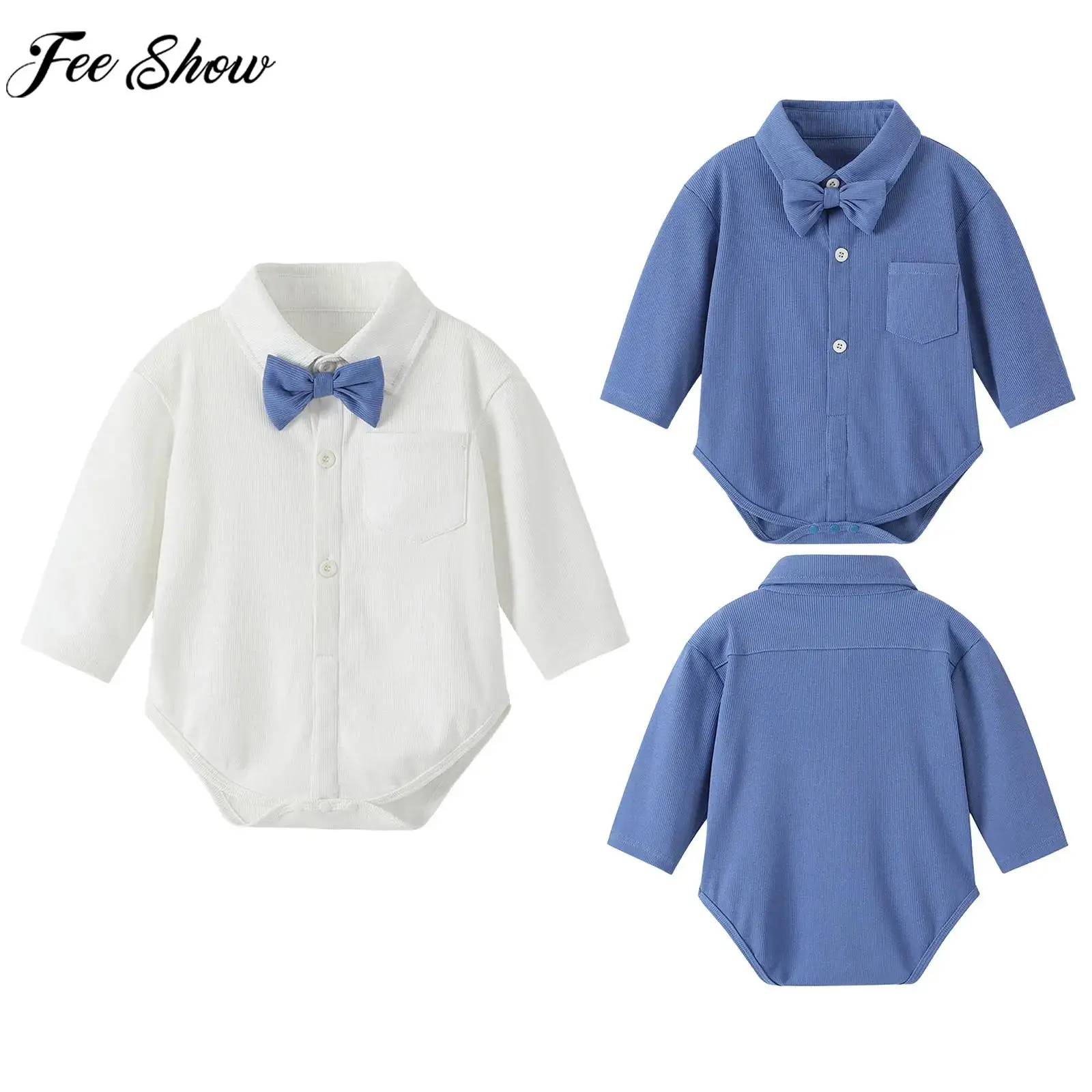 Infant Boys Long Sleeve Lapel Formal Gentleman Christening Shirt Rompers with Bow Tie Baptism Wedding Party Church Bodysuit
Infant Boys Long Sleeve Lapel Formal Gentleman Christening Shirt Rompers with Bow Tie Baptism Wedding Party Church Bodysuit
