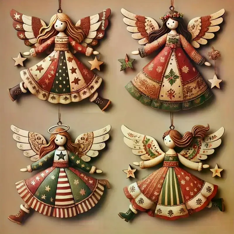 4pcs Handmade Wooden Angel Christmas Ornaments- Multi-Color Festive Decor For Tree, Home & Offic Christmas Pendant
4pcs Handmade Wooden Angel Christmas Ornaments- Multi-Color Festive Decor For Tree, Home & Offic Christmas Pendant