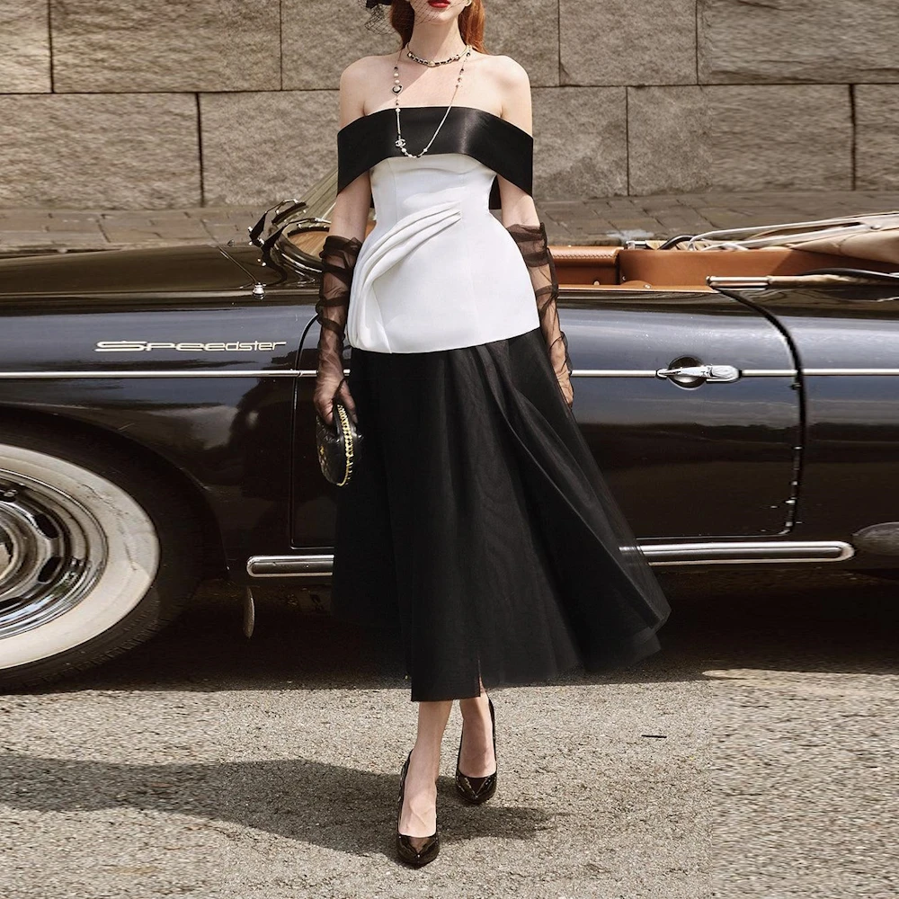 Muloong White&Black Tea-length Evening Gown Wedding Party Dress Off Shoulder Tulle Gloves Gown Women 2023 Salon Formal Dress
Muloong White&Black Tea-length Evening Gown Wedding Party Dress Off Shoulder Tulle Gloves Gown Women 2023 Salon Formal Dress