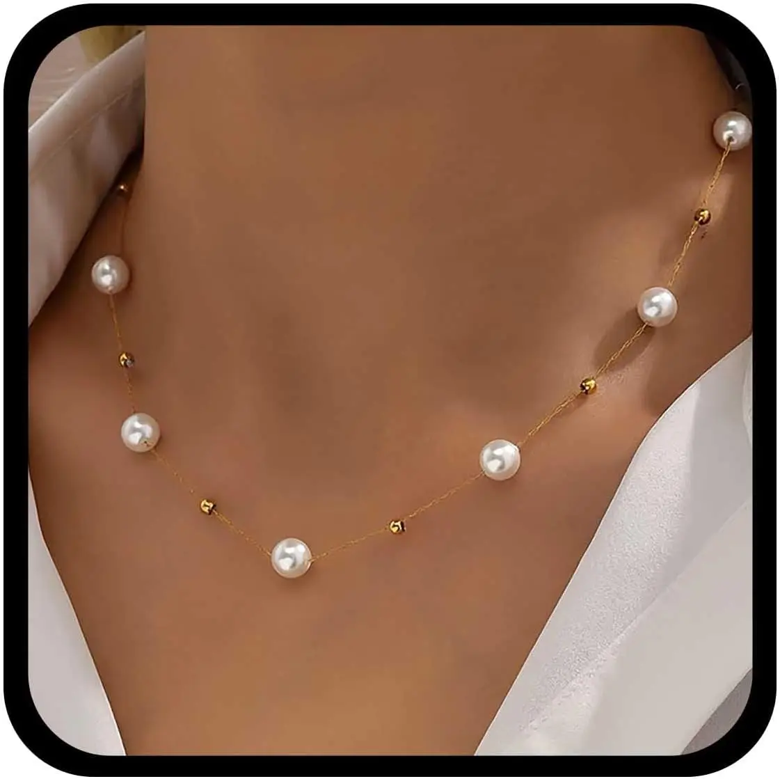 Gold Pearl Choker Necklace White Round Bead Collar Jewelry for Women
Gold Pearl Choker Necklace White Round Bead Collar Jewelry for Women