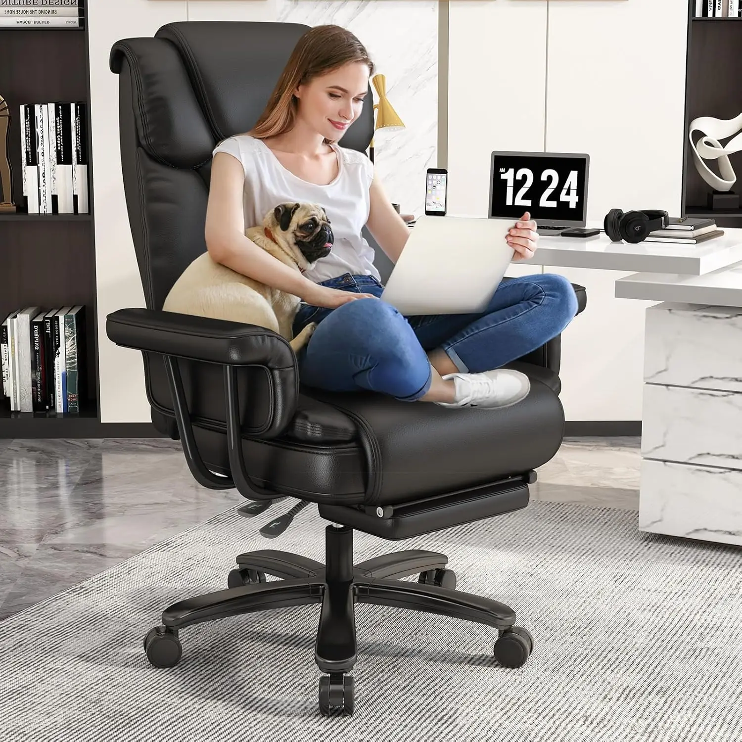 Criss Cross Legged High Back Reclining Office Chair with Wheels Wide Seat Arms Footrest 160° Big Tall Black Customized
Criss Cross Legged High Back Reclining Office Chair with Wheels Wide Seat Arms Footrest 160° Big Tall Black Customized