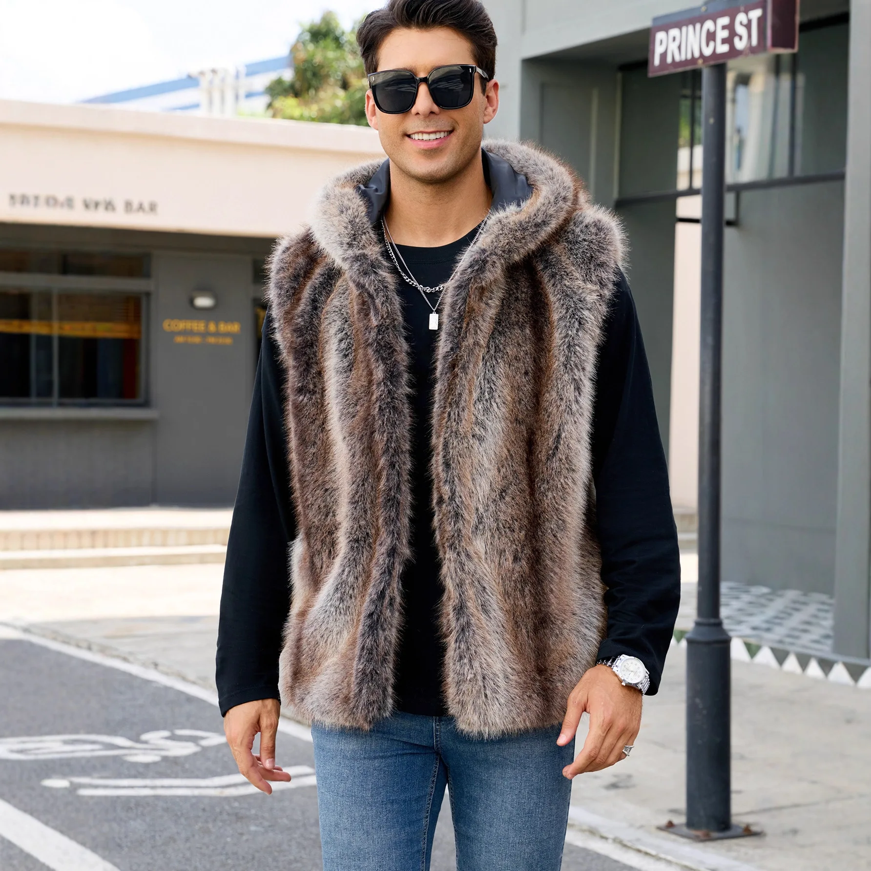 Осень-зима 2024, новые модные мужские коричневые пальто без рукавов на молнии с капюшоном из искусственного пальто, американские европейские мужские пальто, одежда, куртки, топы
Осень-зима 2024, новые модные мужские коричневые пальто без рукавов на молнии с капюшоном из искусственного пальто, американские европейские мужские пальто, одежда, куртки, топы