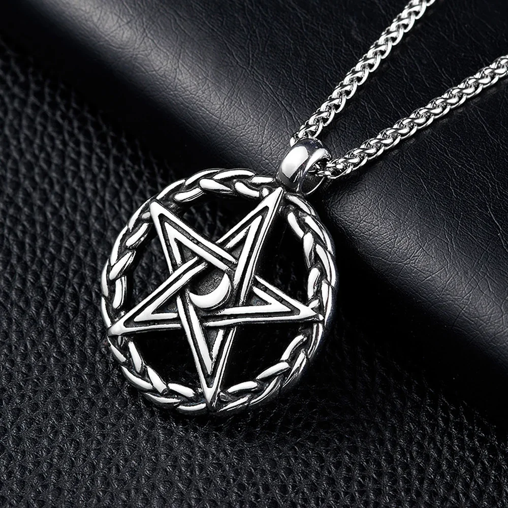Vintage Pentagram Pendant Necklace Stainless Steel Men Punk Hip Hop Nightclub Round Hollow Crescent Pentagram Necklace Jewelry
Vintage Pentagram Pendant Necklace Stainless Steel Men Punk Hip Hop Nightclub Round Hollow Crescent Pentagram Necklace Jewelry