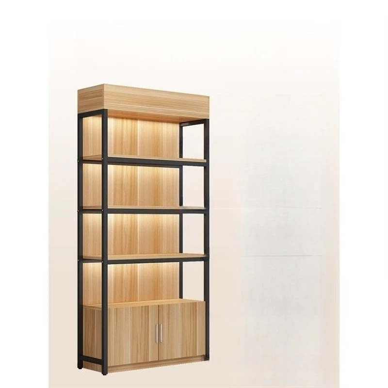 Полка Витрина Стальная и деревянная полка Регулируемая витрина от пола до потолка Простая многослойная полка для хранения в супермаркете