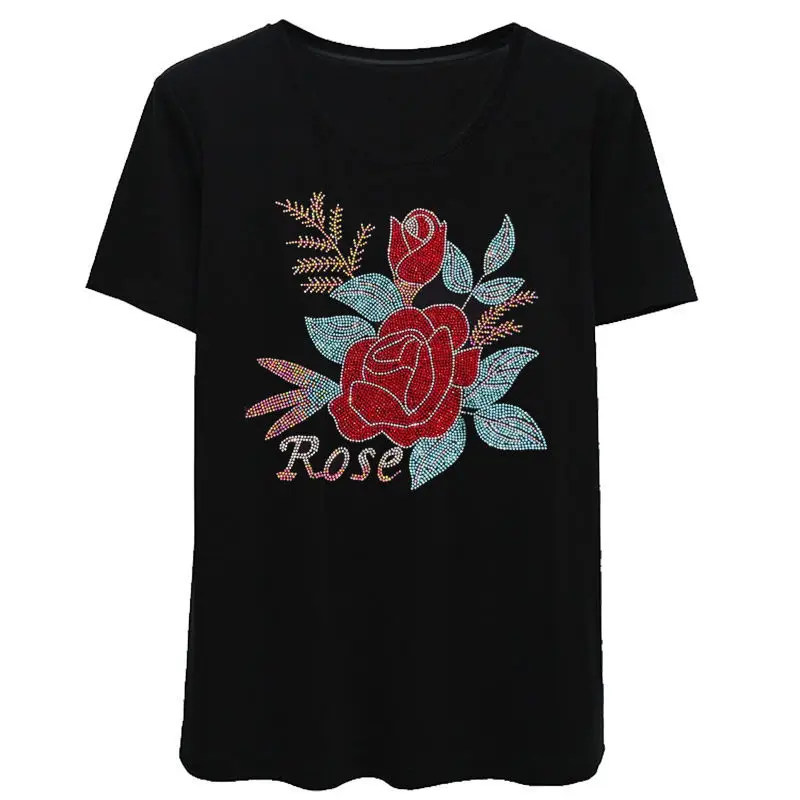Fit High Quality Cotton Mother Clothes Short Sleeve Summer Women's T-shirt Hot Drill Flowers Casual T Shirt Rose Top Female Tees
Fit High Quality Cotton Mother Clothes Short Sleeve Summer Women's T-shirt Hot Drill Flowers Casual T Shirt Rose Top Female Tees