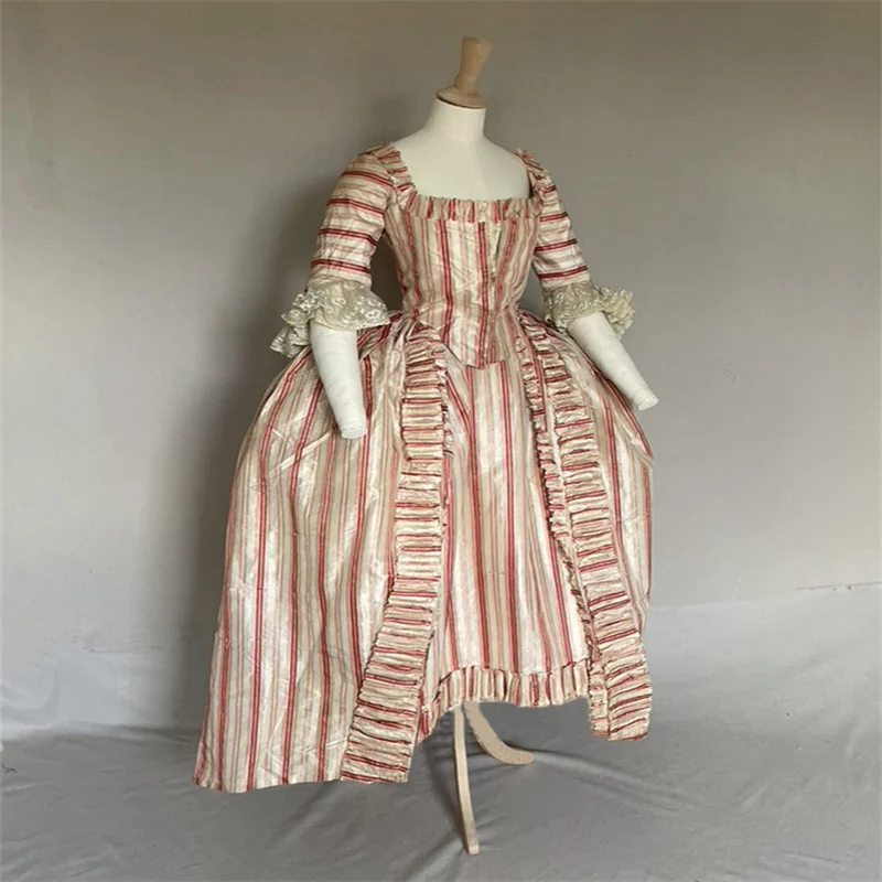 1770s Rococo Marie Antoinette Baroque Striped Dress Renaissance Robe A La Francaise Ball Gown
1770s Rococo Marie Antoinette Baroque Striped Dress Renaissance Robe A La Francaise Ball Gown