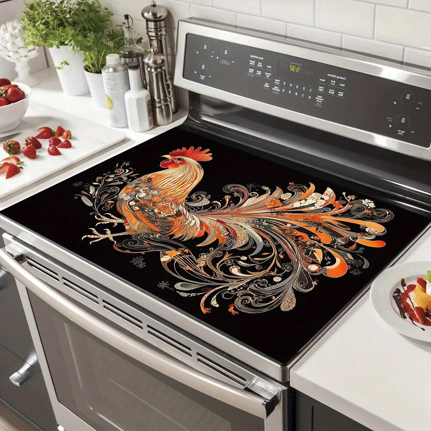 A Stove Cover Featuring A Rooster Design That Is Both Non-Slip And. It Is Scratch-Resistant And Can Withstand High Temperatures, Making It Suitable For Stoves, Washing Machines, Dryers, And As An Ironing Mat, While Also Being Easy To Clean
A Stove Cover Featuring A Rooster Design That Is Both Non-Slip And. It Is Scratch-Resistant And Can Withstand High Temperatures, Making It Suitable For Stoves, Washing Machines, Dryers, And As An Ironing Mat, While Also Being Easy To Clean