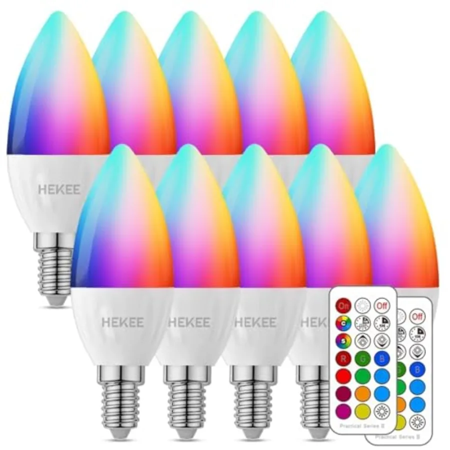 E12 Candelabra Light Bulbs, Color Changing Bulb with Remote, Plug-in Only, E12 Base, 12 RGB+2700K Warm White, 40W Equiv 5W,450L
E12 Candelabra Light Bulbs, Color Changing Bulb with Remote, Plug-in Only, E12 Base, 12 RGB+2700K Warm White, 40W Equiv 5W,450L