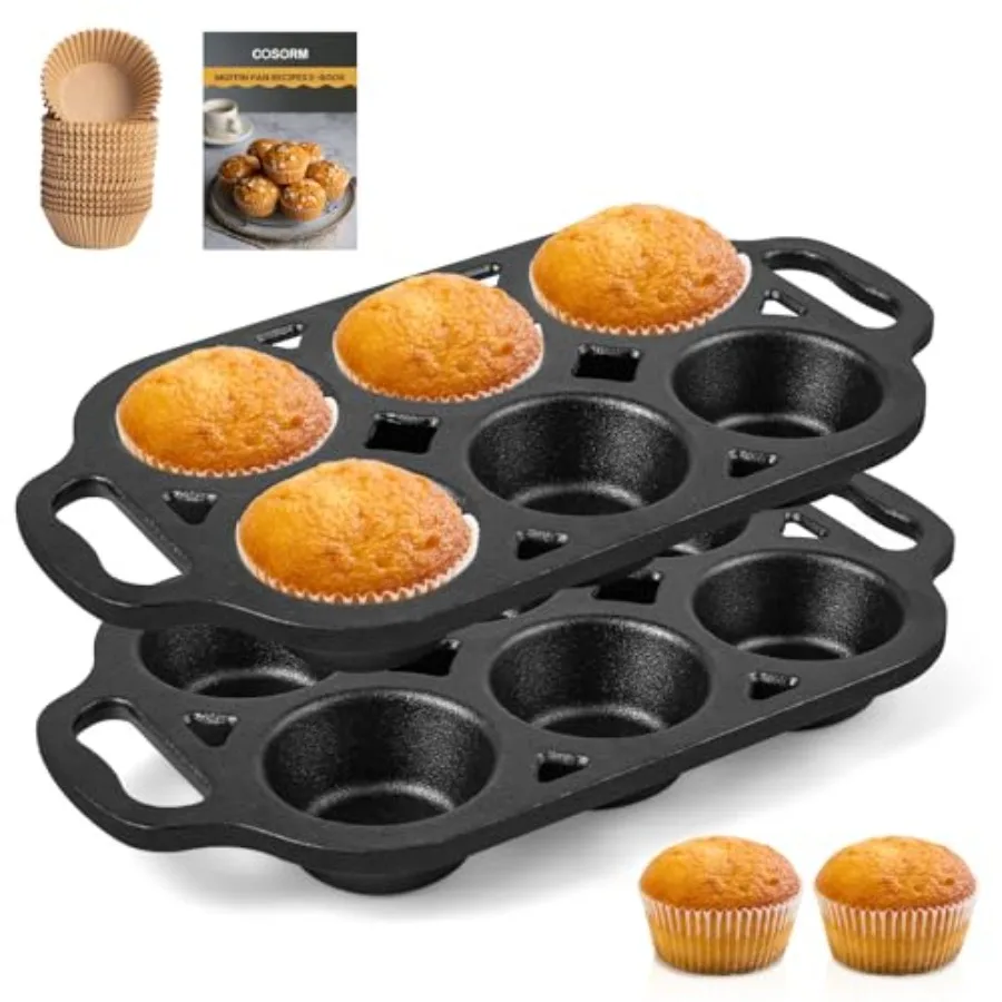 Pre-Seasoned Cast Iron Muffin Pan - 6-Cup Nonstick Cupcake Pan 2 Piece Set
Pre-Seasoned Cast Iron Muffin Pan - 6-Cup Nonstick Cupcake Pan 2 Piece Set