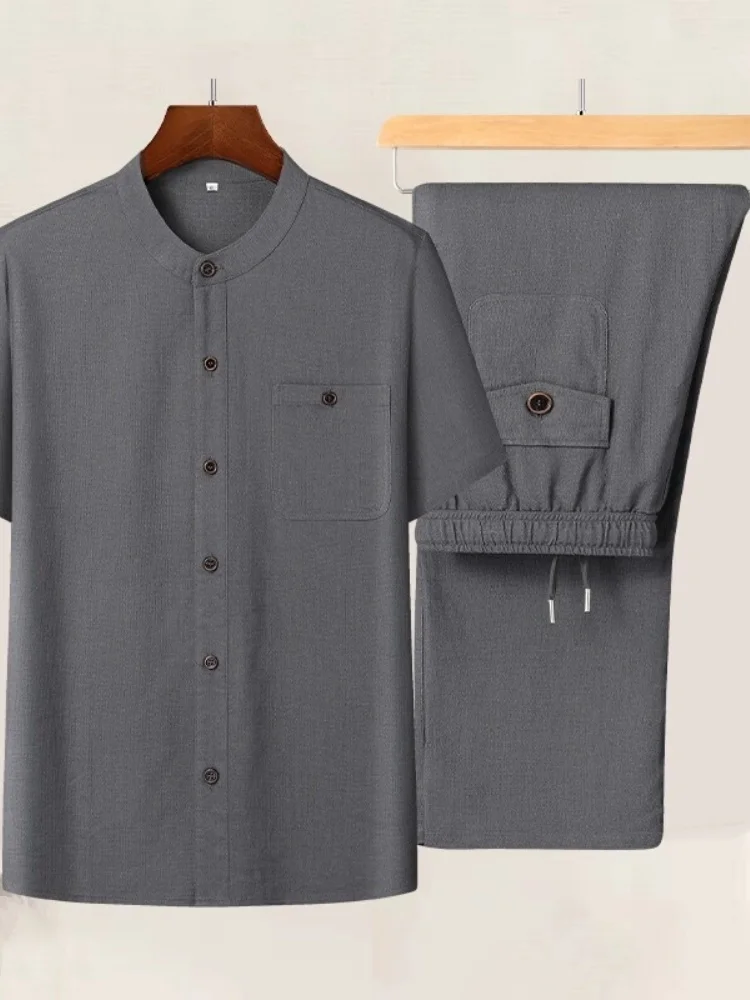 New Summer Chinese Style Cotton Linen Short Sleeve Shirt Set for Elderly Men Breathable Fashionable Urban Loose Fit Shirt
New Summer Chinese Style Cotton Linen Short Sleeve Shirt Set for Elderly Men Breathable Fashionable Urban Loose Fit Shirt