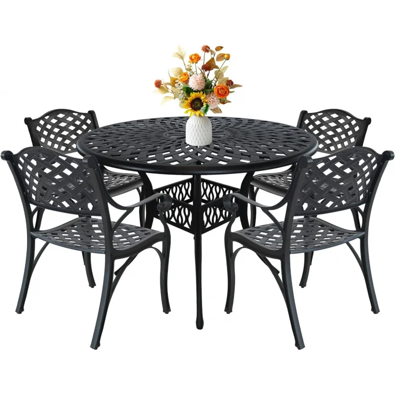 5-Piece Cast Aluminum Patio Dining Set, 42 Round Table with Hole & 4 Chairs, Outdoor Conversation Set
5-Piece Cast Aluminum Patio Dining Set, 42 Round Table with Hole & 4 Chairs, Outdoor Conversation Set