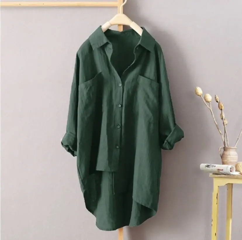 Button And Linen Irregular Long Shirt Blouse Women Solid Long Sleeeve Pocket Shirts For Women Spring Autumn New Button Top Feame
Button And Linen Irregular Long Shirt Blouse Women Solid Long Sleeeve Pocket Shirts For Women Spring Autumn New Button Top Feame