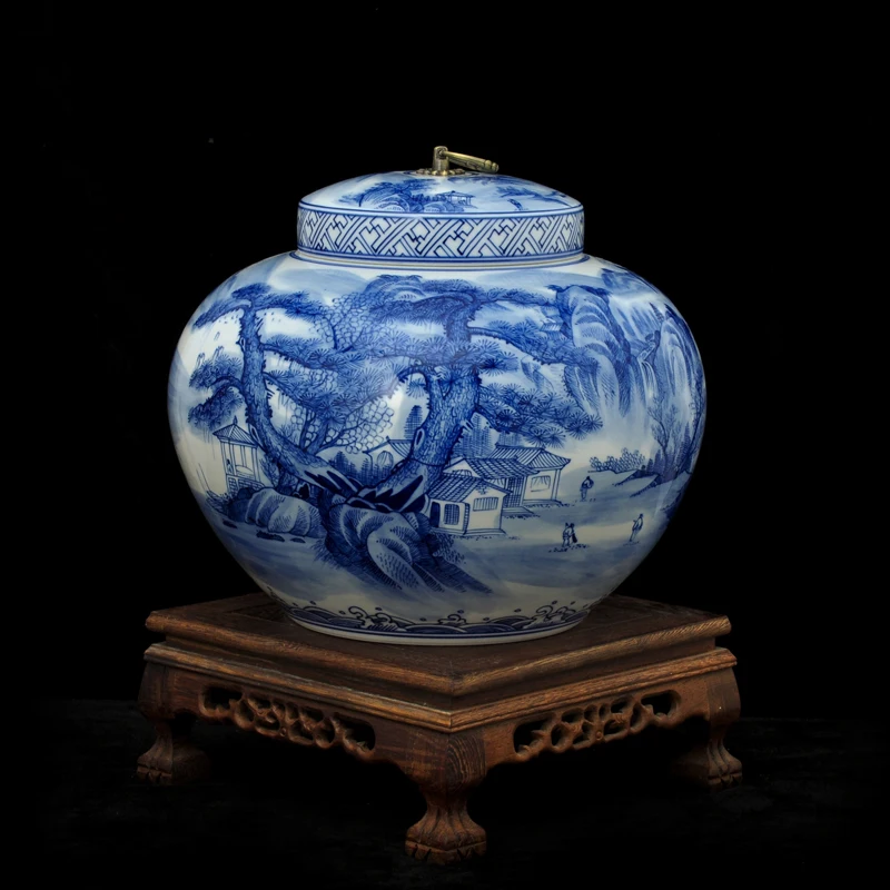 Large Hand-painted Blue and White Landscape Storage Home Decoration Ceramic Tea Caddy
Large Hand-painted Blue and White Landscape Storage Home Decoration Ceramic Tea Caddy