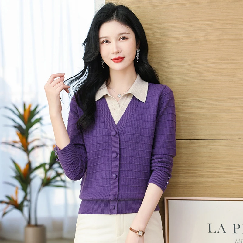 2024 Spring Autumn New Women's Sweater Fashion Lapel Fake Two Piece Knitwear Ladies Pullovers Sweaters Female Jumper
2024 Spring Autumn New Women's Sweater Fashion Lapel Fake Two Piece Knitwear Ladies Pullovers Sweaters Female Jumper