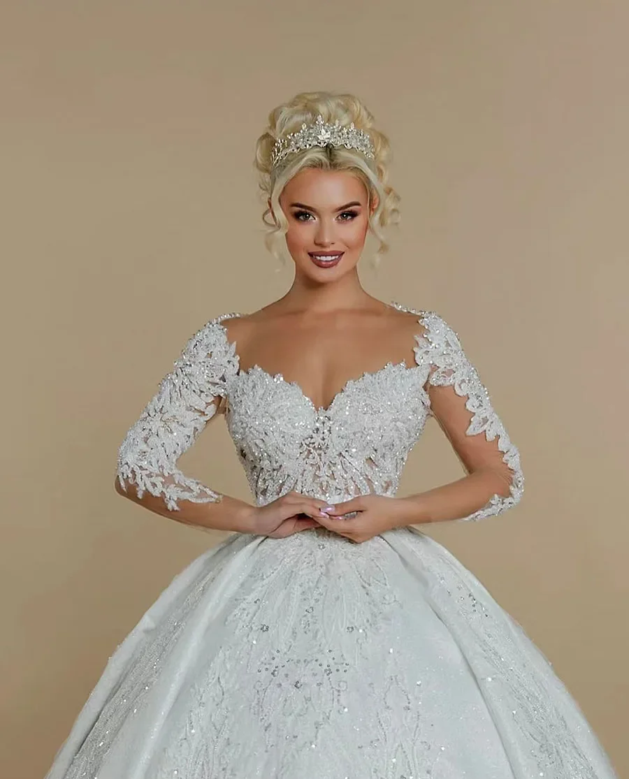 customized Long Sleeve Luxury Sequin Wedding Dresses a Line Appliques Sweetheart Brida Ball Gowns Backless Vestidos De Novia
customized Long Sleeve Luxury Sequin Wedding Dresses a Line Appliques Sweetheart Brida Ball Gowns Backless Vestidos De Novia