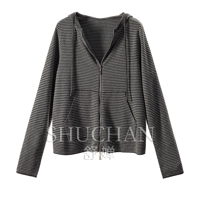 Looking Thin and Stylish, Containing Wool Striped Hooded Sweater Knitted Cardigan Jacket Women Sweatshirt
Looking Thin and Stylish, Containing Wool Striped Hooded Sweater Knitted Cardigan Jacket Women Sweatshirt