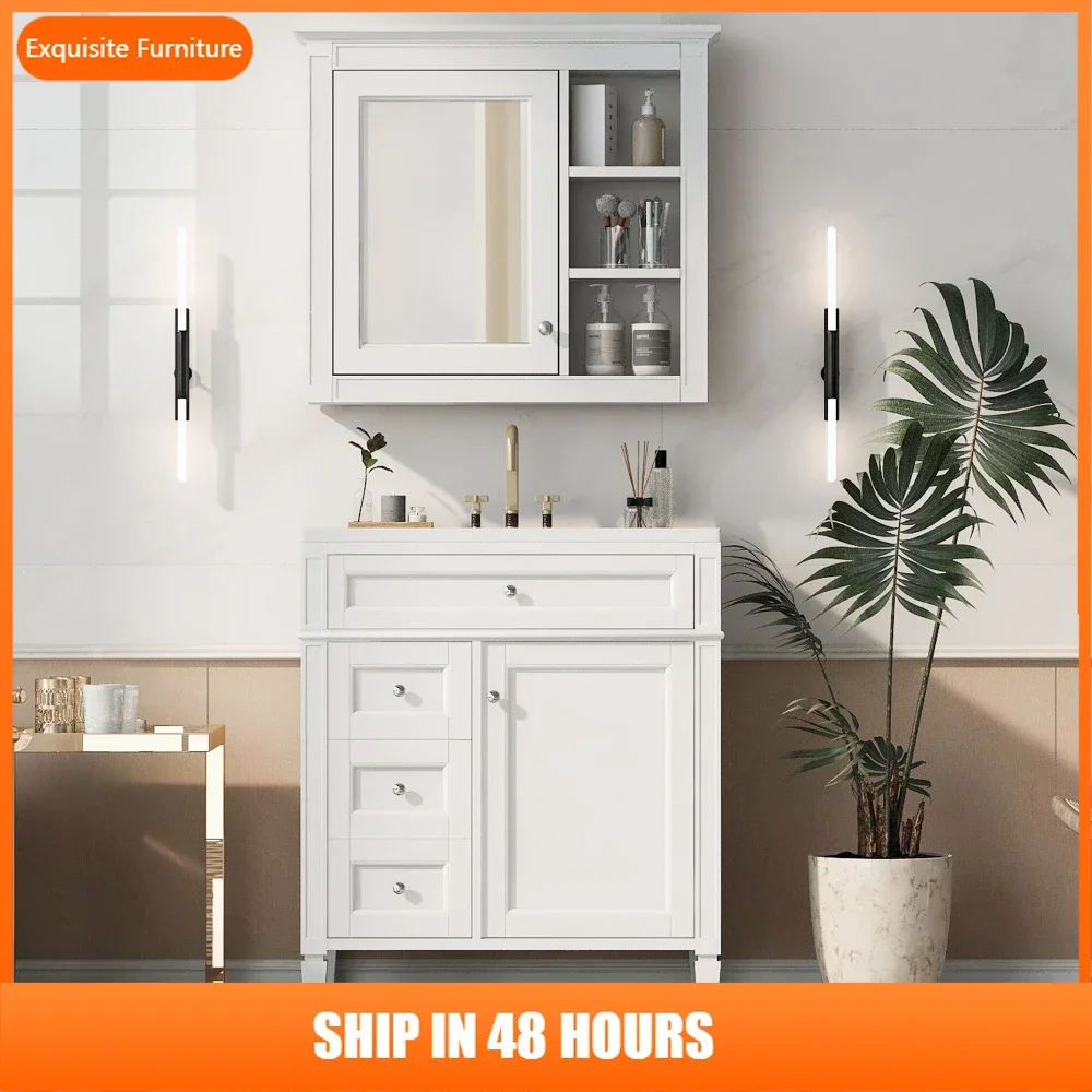 30'' Bathroom Vanity with Top Sink, Modern Bathroom Storage Cabinet with 2 Drawers and a Tip-out Drawer, Freestanding Vanity
30'' Bathroom Vanity with Top Sink, Modern Bathroom Storage Cabinet with 2 Drawers and a Tip-out Drawer, Freestanding Vanity