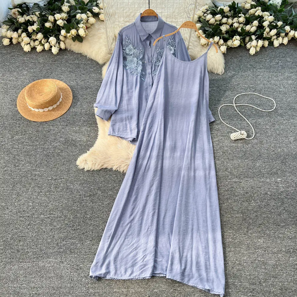 Two Pieces Women Dress Sets Embroidered Matching Sets Button Turn Down Collar Shirt Ankle Length Dress Loose Casual 2026 Autumn
Two Pieces Women Dress Sets Embroidered Matching Sets Button Turn Down Collar Shirt Ankle Length Dress Loose Casual 2026 Autumn