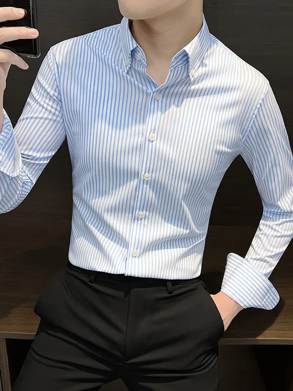 Slim Fit Striped Long Sve Busin irt Men's Faion Spring Autumn High End Korean Sle Breathable Polyester Fiber
Slim Fit Striped Long Sve Busin irt Men's Faion Spring Autumn High End Korean Sle Breathable Polyester Fiber