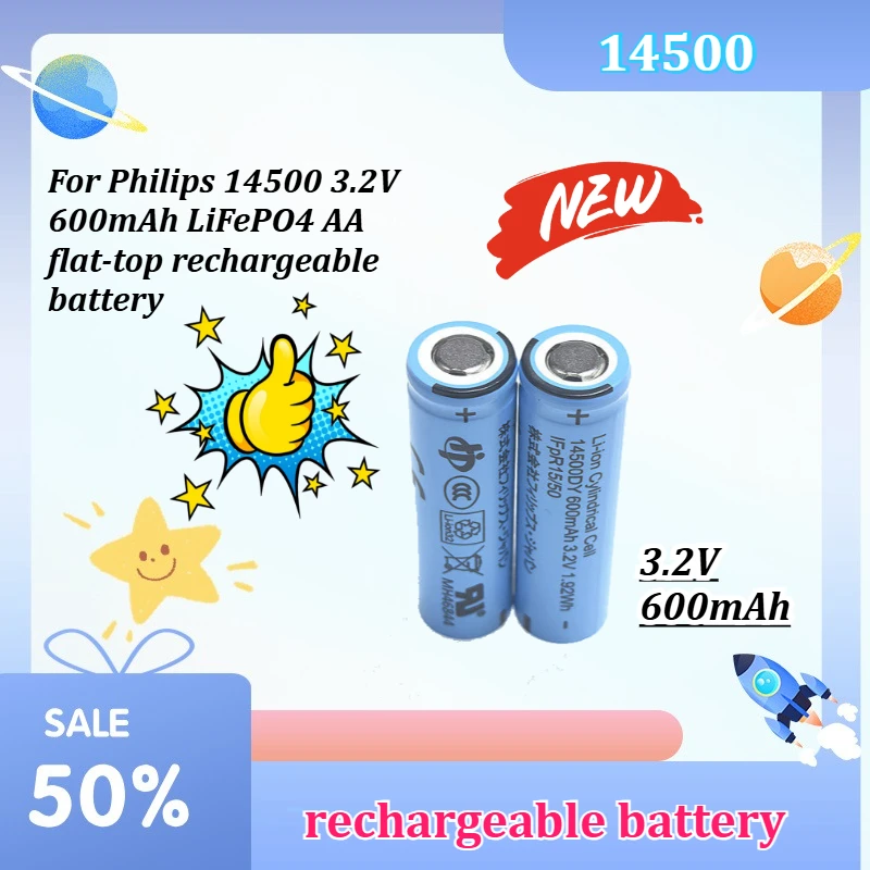 For Phi lips 14500 3.2V 600mAh LiFePO4 AA flat-top rechargeable battery
For Phi lips 14500 3.2V 600mAh LiFePO4 AA flat-top rechargeable battery