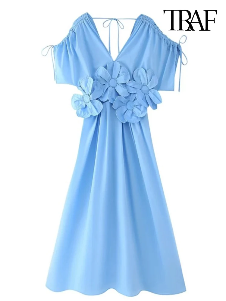 TRAF Women's V-neck Waisted Bow Embellished Dress Elegant 3D Floral Solid Colour Pleated Long Dresses Temperament Fashion Women
TRAF Women's V-neck Waisted Bow Embellished Dress Elegant 3D Floral Solid Colour Pleated Long Dresses Temperament Fashion Women