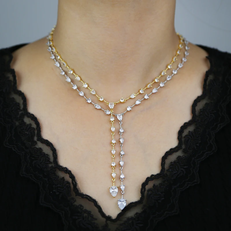 White Cubic Zirconia 5A CZ Round Water Drop Shaped Tennis Chain Fashion Women Choker Necklace Ice Out Luxury Jewelry
White Cubic Zirconia 5A CZ Round Water Drop Shaped Tennis Chain Fashion Women Choker Necklace Ice Out Luxury Jewelry