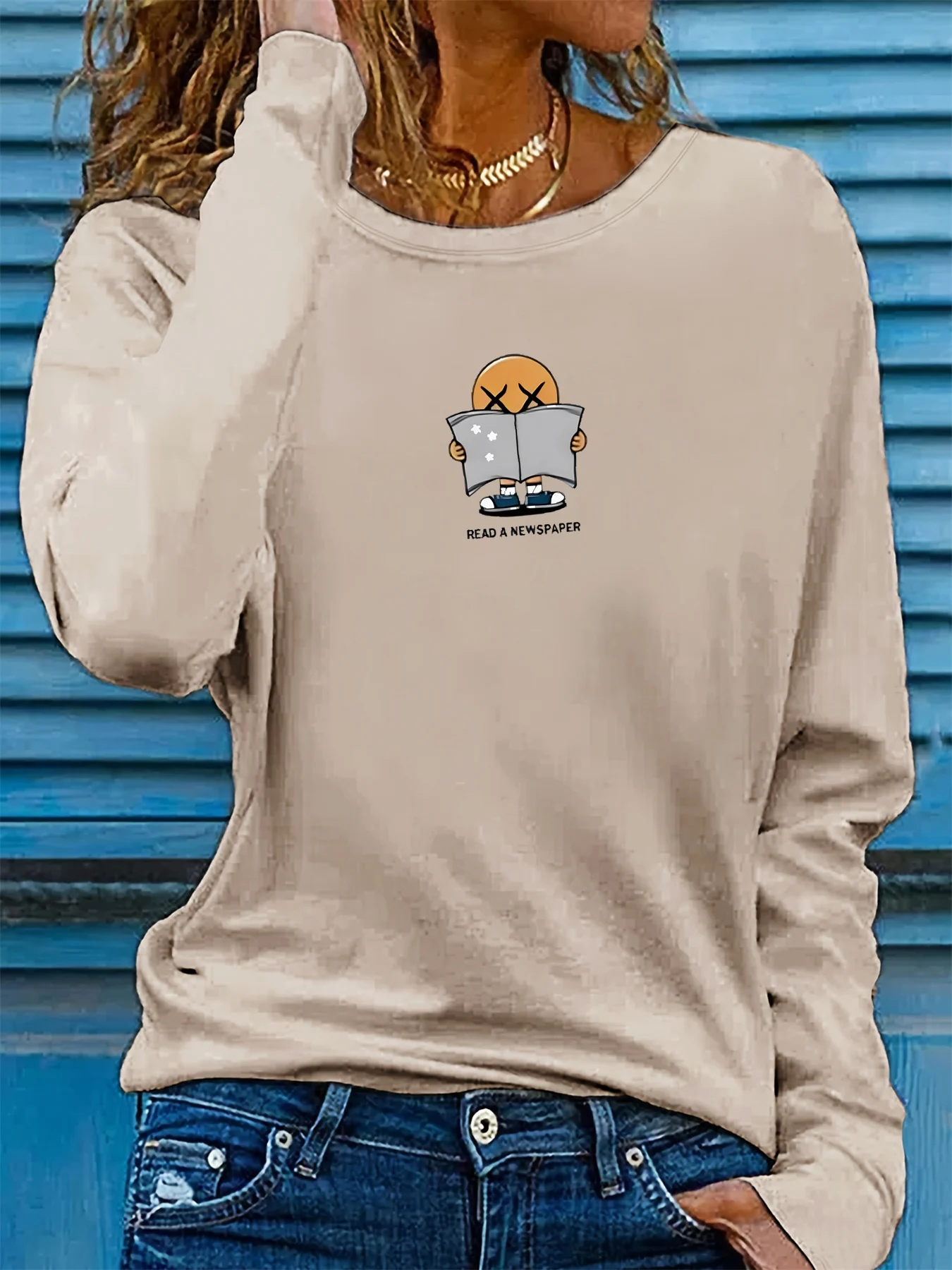 100% pure cotton women's spring and autumn comfortable casual fashion long sleeved cartoon graphic printed round neck T-shirt
100% pure cotton women's spring and autumn comfortable casual fashion long sleeved cartoon graphic printed round neck T-shirt