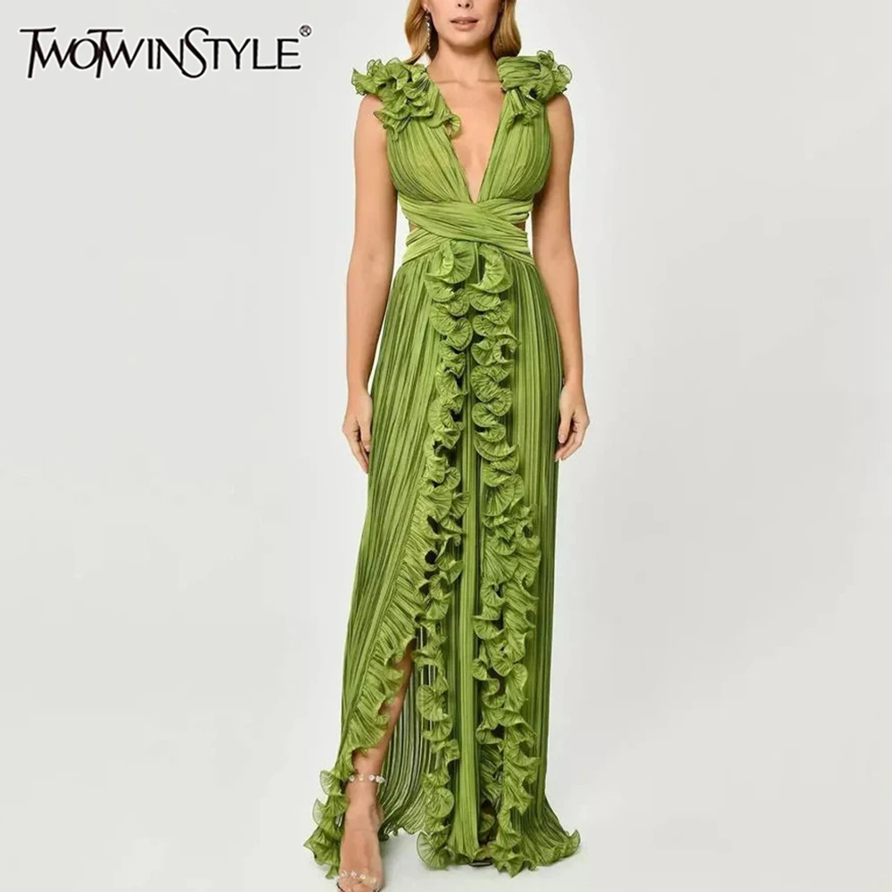 TWOTWINSTYLE однотонные лоскутные платья для похудения со складками для женщин, темпераментное платье без рукавов с v-образным вырезом и высокой талией, женская мода 2023,
TWOTWINSTYLE однотонные лоскутные платья для похудения со складками для женщин, темпераментное платье без рукавов с v-образным вырезом и высокой талией, женская мода 2023,