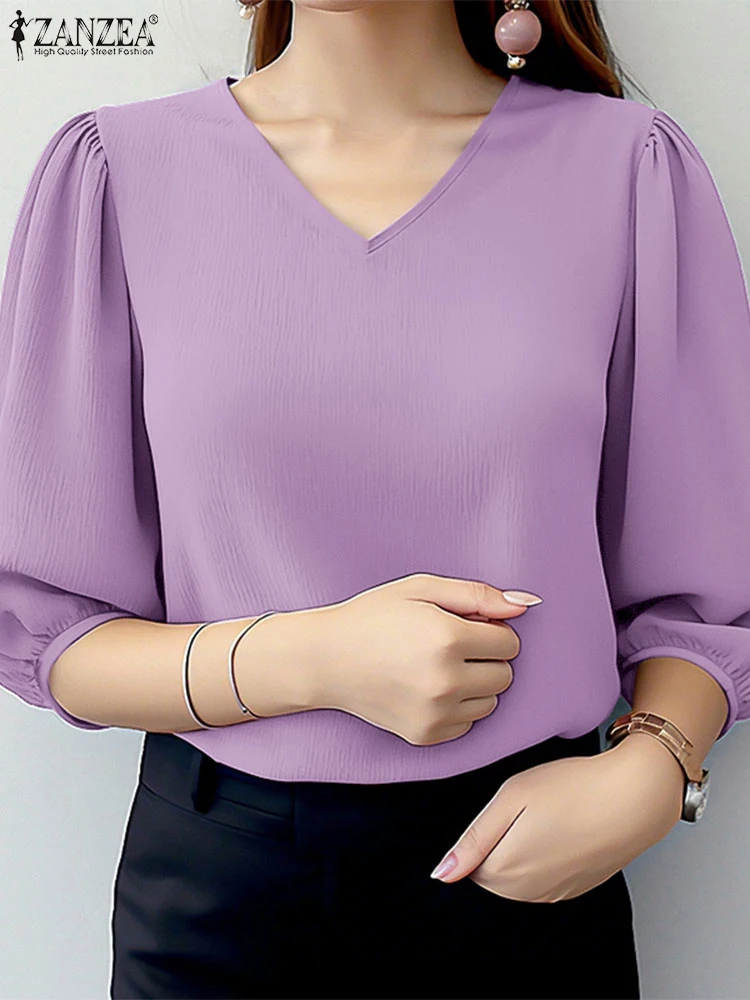 ZANZEA Day Wear V-Neck Blusas Mujer Crinkled Texutre 2025 Summer Casual Solid Color Tops Woman 3/4 Puff Sleeve Elegant Blouses
ZANZEA Day Wear V-Neck Blusas Mujer Crinkled Texutre 2025 Summer Casual Solid Color Tops Woman 3/4 Puff Sleeve Elegant Blouses
