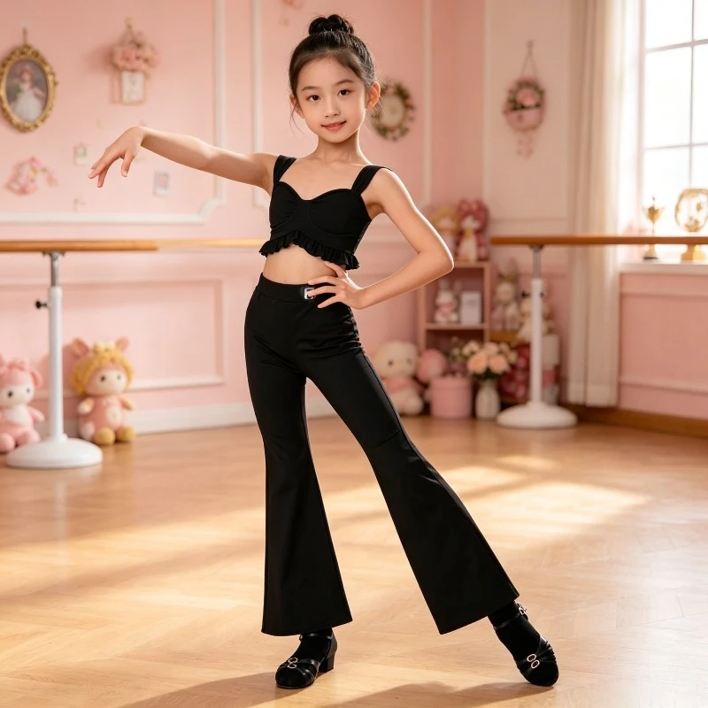 New Children Latin Dance Competition Set Halter Top High Waist Pants Professional Practice Dance Outfit performance accessories
New Children Latin Dance Competition Set Halter Top High Waist Pants Professional Practice Dance Outfit performance accessories