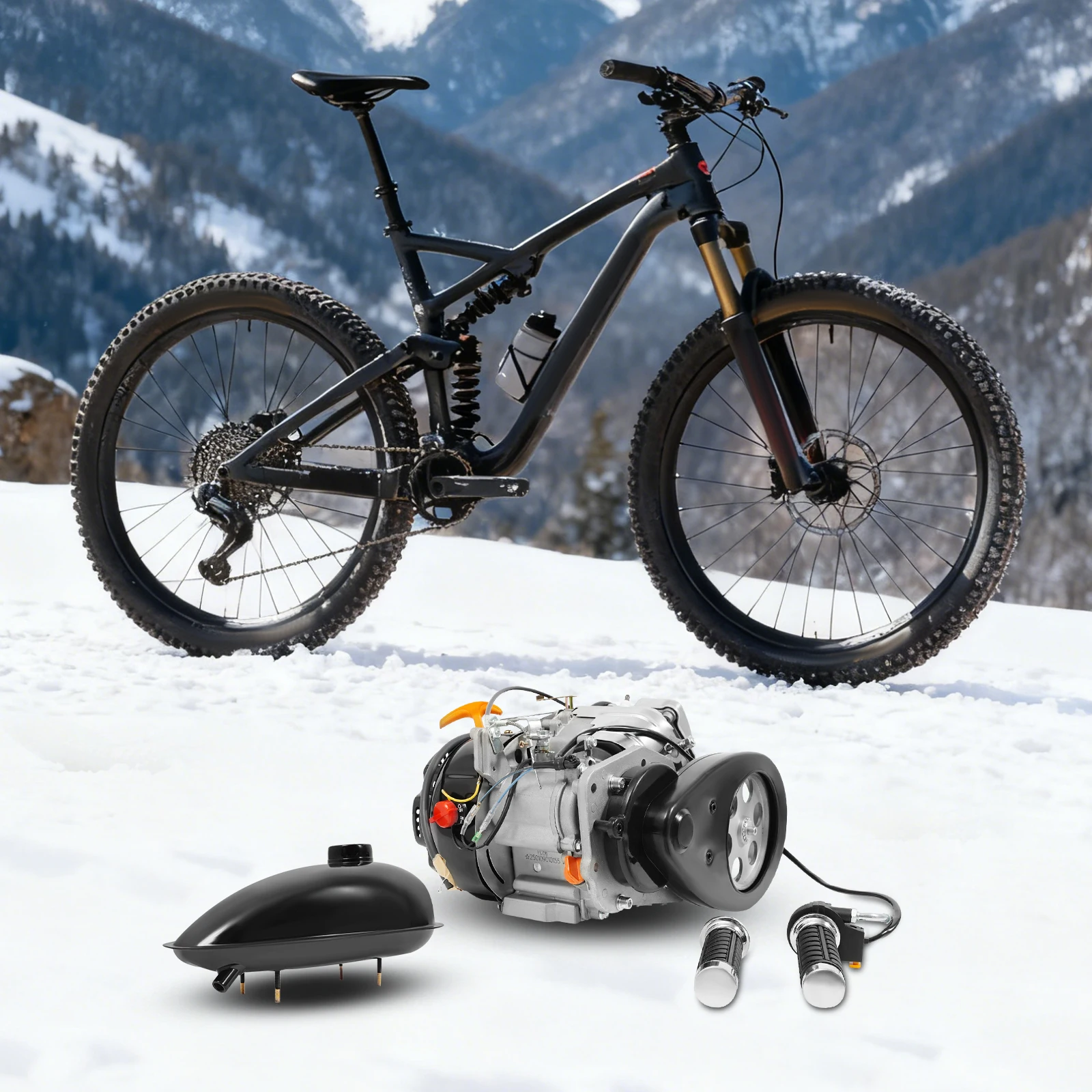 Комплект 4-тактного бензинового двигателя объемом 100 куб.см (ременный привод) — одиночный цилиндр, с воздушным охлаждением, 44 зубца, надежный и мощный для горного/путешечного велосипеда
Комплект 4-тактного бензинового двигателя объемом 100 куб.см (ременный привод) — одиночный цилиндр, с воздушным охлаждением, 44 зубца, надежный и мощный для горного/путешечного велосипеда