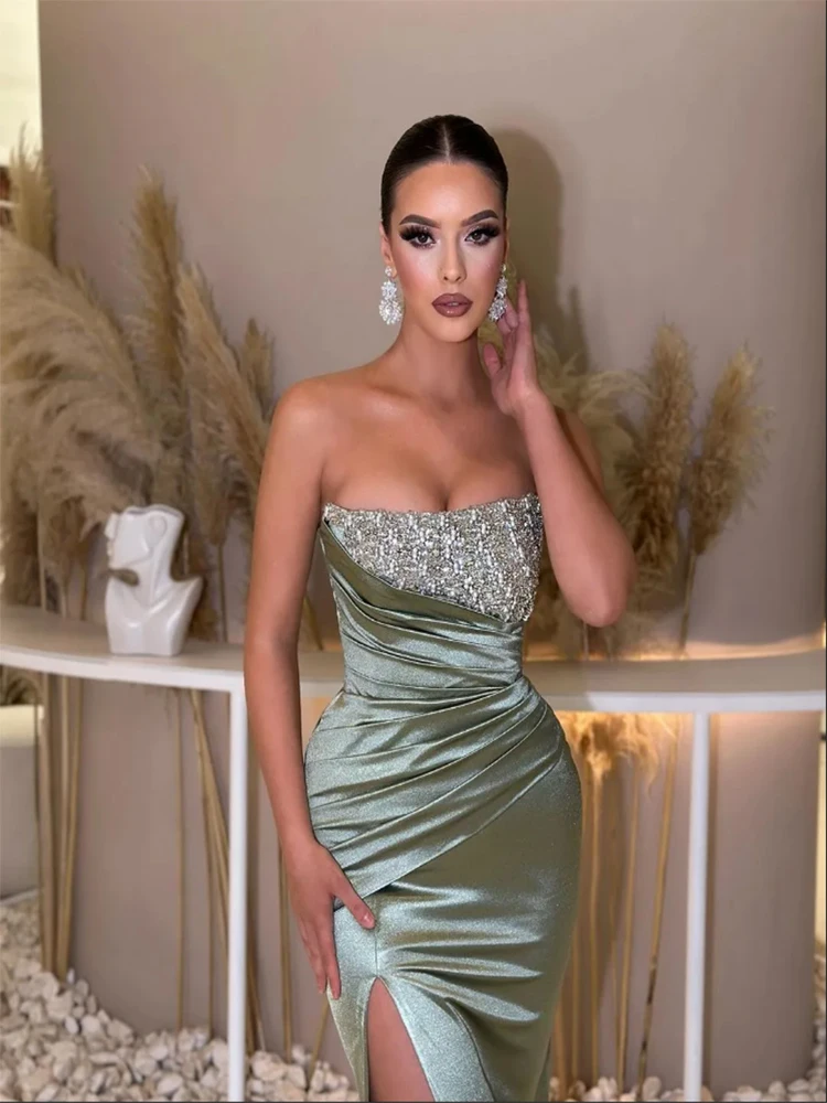 Elegant Green Pleats Thigh Slit Formal Long Prom Dresses Strapless Party Evening Dress Special Occasion dress
Elegant Green Pleats Thigh Slit Formal Long Prom Dresses Strapless Party Evening Dress Special Occasion dress