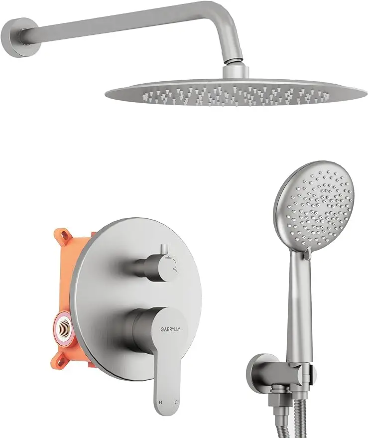 Gabrylly Shower System, Wall Mounted Shower Faucet Set with 12" Rain Shower head and Handheld Shower,
Gabrylly Shower System, Wall Mounted Shower Faucet Set with 12" Rain Shower head and Handheld Shower,