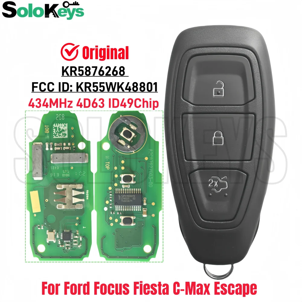 SOLOKEYS KR55WK48801 KR 5876268 Оригинальный ключ дистанционного управления для Ford Focus Fiesta C-Max Escape 434 МГц 4D63/ID49 Pro чип
SOLOKEYS KR55WK48801 KR 5876268 Оригинальный ключ дистанционного управления для Ford Focus Fiesta C-Max Escape 434 МГц 4D63/ID49 Pro чип