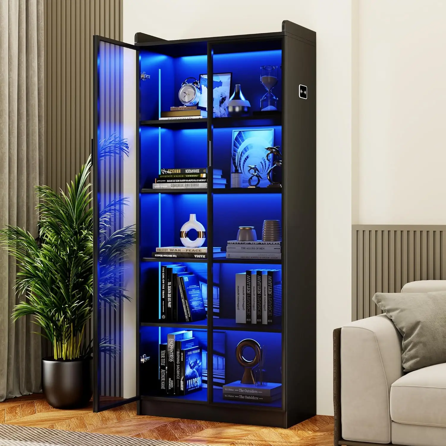 Display Cabinet with Doors and Adjustable Shelves, 65" Tall Bookcase with LED Lights/Human Sensor, 5 Tier Display Case
Display Cabinet with Doors and Adjustable Shelves, 65" Tall Bookcase with LED Lights/Human Sensor, 5 Tier Display Case