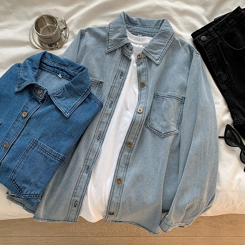 Simple Denim Shirt Women Long Sleeve Solid Color Loose Casual Outerwear Tops Spring Autumn Versatile Jean Blouse
Simple Denim Shirt Women Long Sleeve Solid Color Loose Casual Outerwear Tops Spring Autumn Versatile Jean Blouse