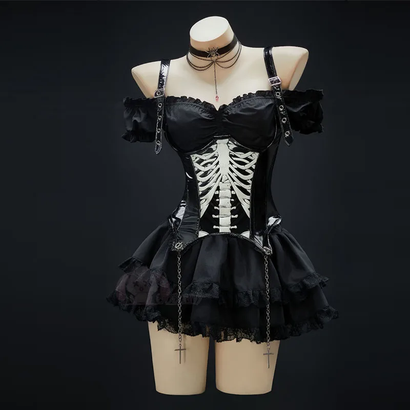 Ghost Skeleton Cosplay Costume Women Sexy Gothic Punk Dress With Gloves Skull Corset Mini Skirt Suits Halloween Carnival Clothes
Ghost Skeleton Cosplay Costume Women Sexy Gothic Punk Dress With Gloves Skull Corset Mini Skirt Suits Halloween Carnival Clothes