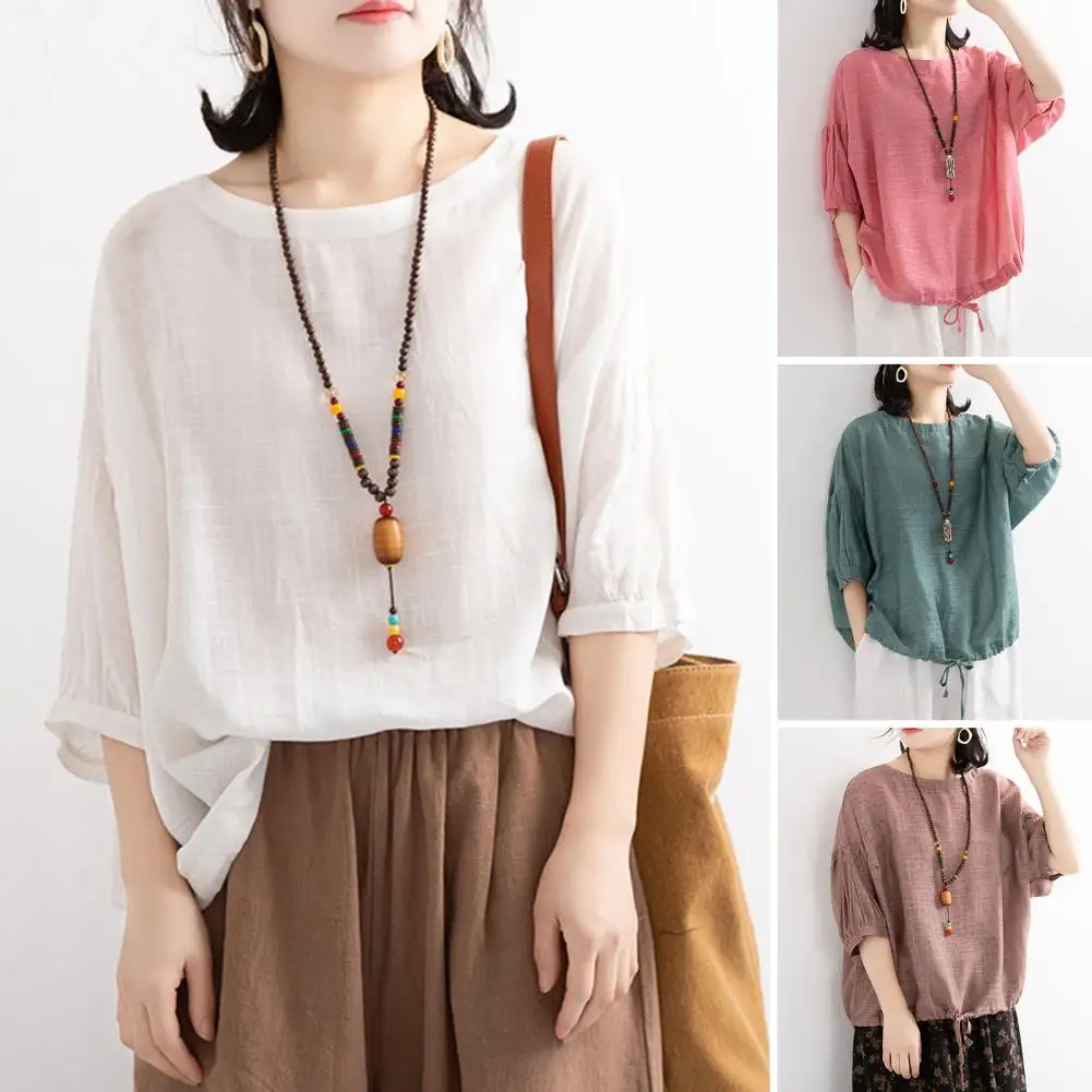 Women T-shirt Stylish Women's Summer T-shirt Collection Round Neck 3/4 Sleeve Tops with Drawstring Hem Lightweight for Comfort
Women T-shirt Stylish Women's Summer T-shirt Collection Round Neck 3/4 Sleeve Tops with Drawstring Hem Lightweight for Comfort