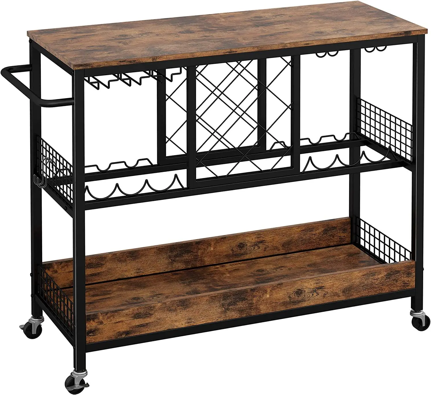 The food cart can hold red wine and hanging goblet holders. Side cabinets
The food cart can hold red wine and hanging goblet holders. Side cabinets
