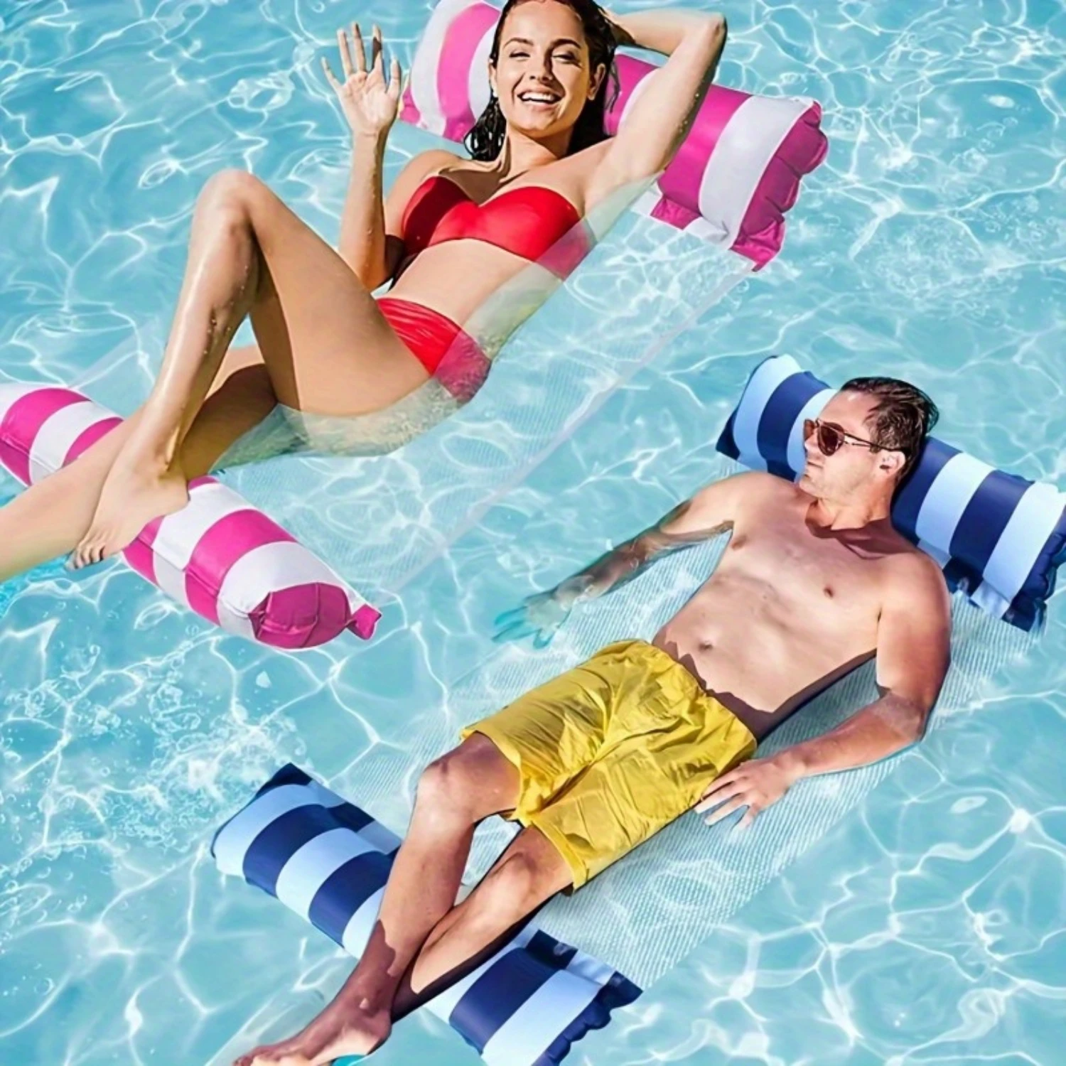 2-Piece Inflatable Swimming Beds - Ultra-Portable, Striped Pattern, Durable, and Comfortable Floating Loungers for Pool Parties
2-Piece Inflatable Swimming Beds - Ultra-Portable, Striped Pattern, Durable, and Comfortable Floating Loungers for Pool Parties
