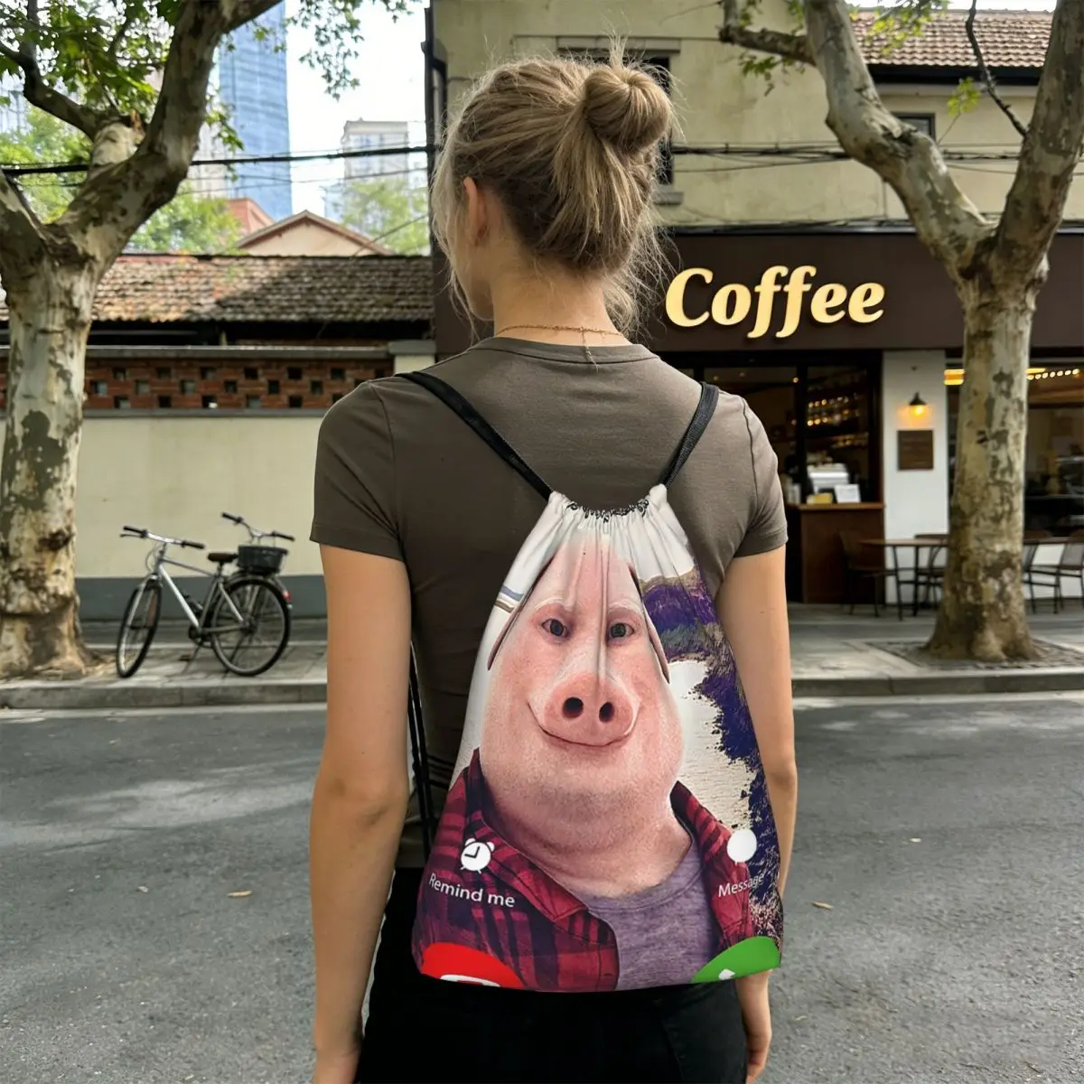 John Pork Is Calling Answer Call Phone Backpacks Multi-function Drawstring Bags Storage Bag Book Bags for Man Woman Students