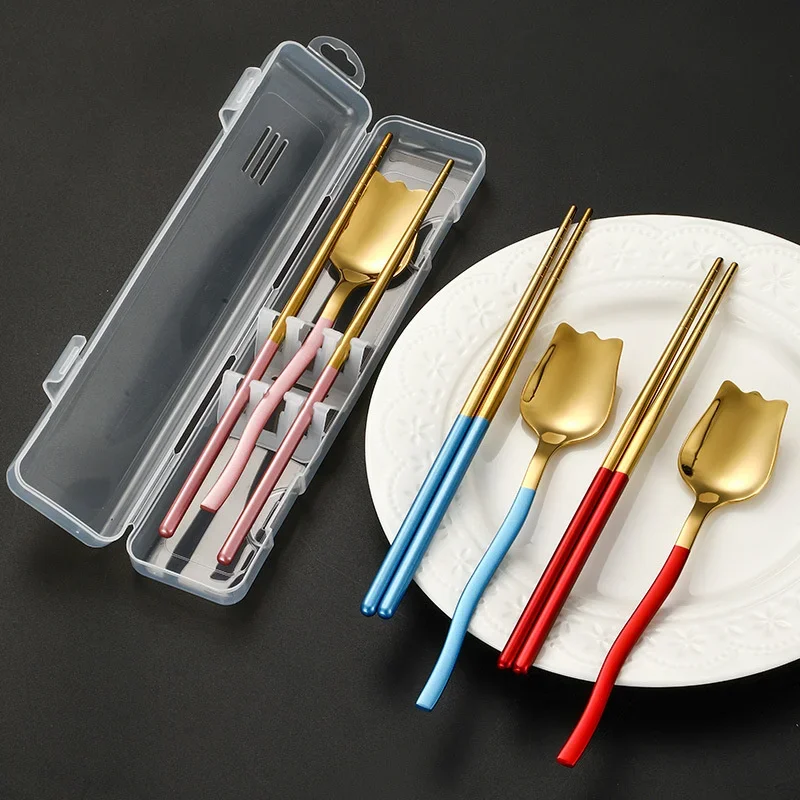 2 Pcs Stainless Steel Dinnerware Set Cute Dining SpoonHousehold Chopsticks Tableware Travel Flatware with Box Bag
2 Pcs Stainless Steel Dinnerware Set Cute Dining SpoonHousehold Chopsticks Tableware Travel Flatware with Box Bag