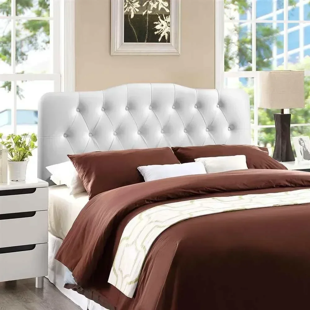 Headboard, tufted button faux leather white soft cushion full headboard, household bedroom large headboard
Headboard, tufted button faux leather white soft cushion full headboard, household bedroom large headboard