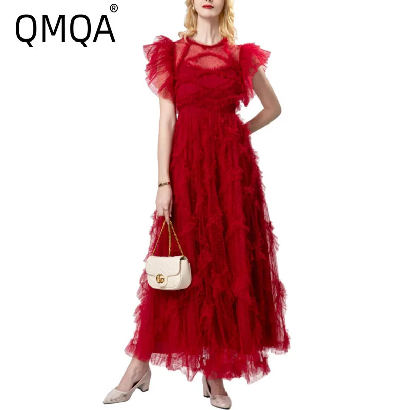 QMQA Fashion Women's Elegant Dress Round Neck Ruffles Short Sleeve Large Swing Long Mesh Red Dresses 2025 Summer Clothing QM524
QMQA Fashion Women's Elegant Dress Round Neck Ruffles Short Sleeve Large Swing Long Mesh Red Dresses 2025 Summer Clothing QM524