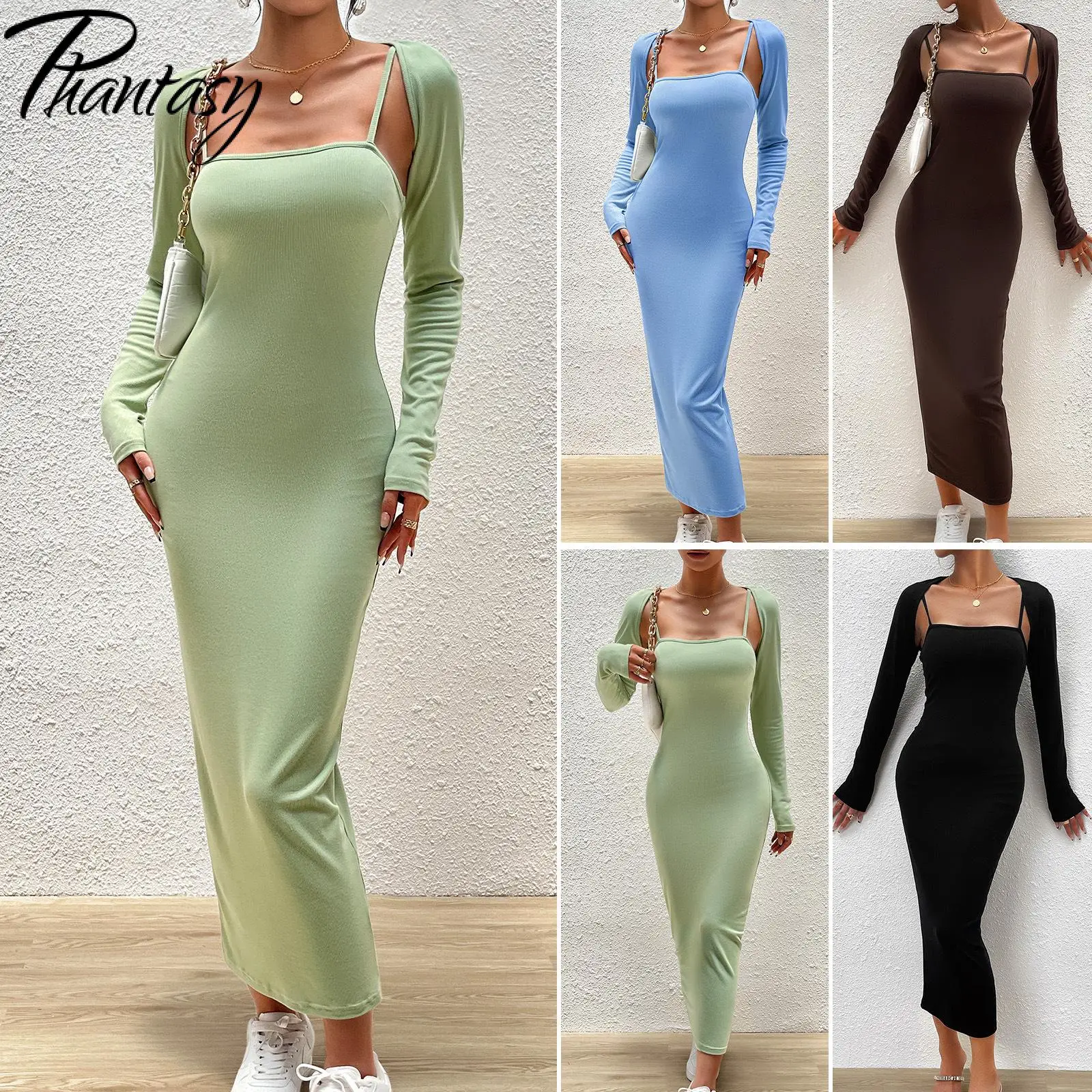 Phantasy Fashion Women Dresses Set Elegant Black Slip Bodycon Dress Long Sleeve Top Office Lady Fall Solid Suit Clothing
Phantasy Fashion Women Dresses Set Elegant Black Slip Bodycon Dress Long Sleeve Top Office Lady Fall Solid Suit Clothing