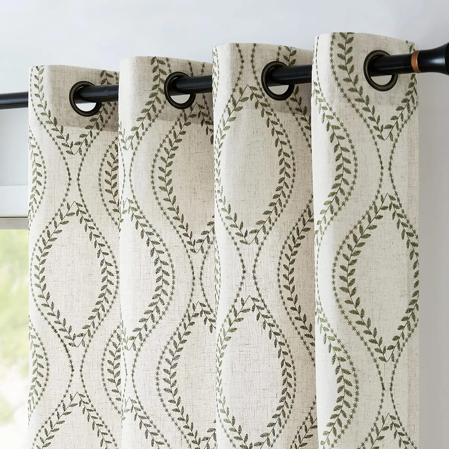 Boho Linen Blend Curtains Beige Farmhouse Curtains 84 Inches Long Green Embroidered Leaf Living Room Ogee Geometry Drape
Boho Linen Blend Curtains Beige Farmhouse Curtains 84 Inches Long Green Embroidered Leaf Living Room Ogee Geometry Drape