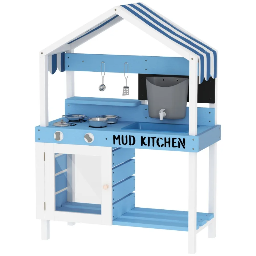 Qaba Wooden Mud Kitchen for Outdoor with Sink Faucet Water Tank Storage Shelves Accessories for Boys and Girls Blue
Qaba Wooden Mud Kitchen for Outdoor with Sink Faucet Water Tank Storage Shelves Accessories for Boys and Girls Blue