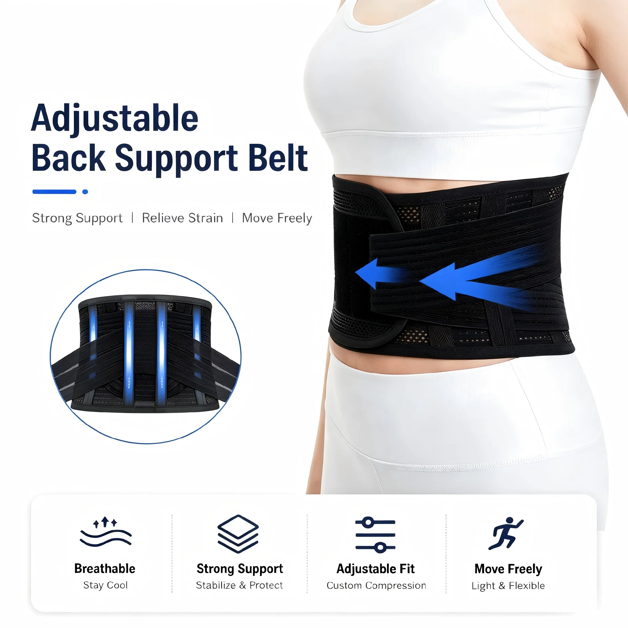 Adjustable Lumbar Support Belt with Breathable Mesh-Double Straps Back Brace for Lower Back Pain Relief &Herniated Disc,Sciatica
Adjustable Lumbar Support Belt with Breathable Mesh-Double Straps Back Brace for Lower Back Pain Relief &Herniated Disc,Sciatica