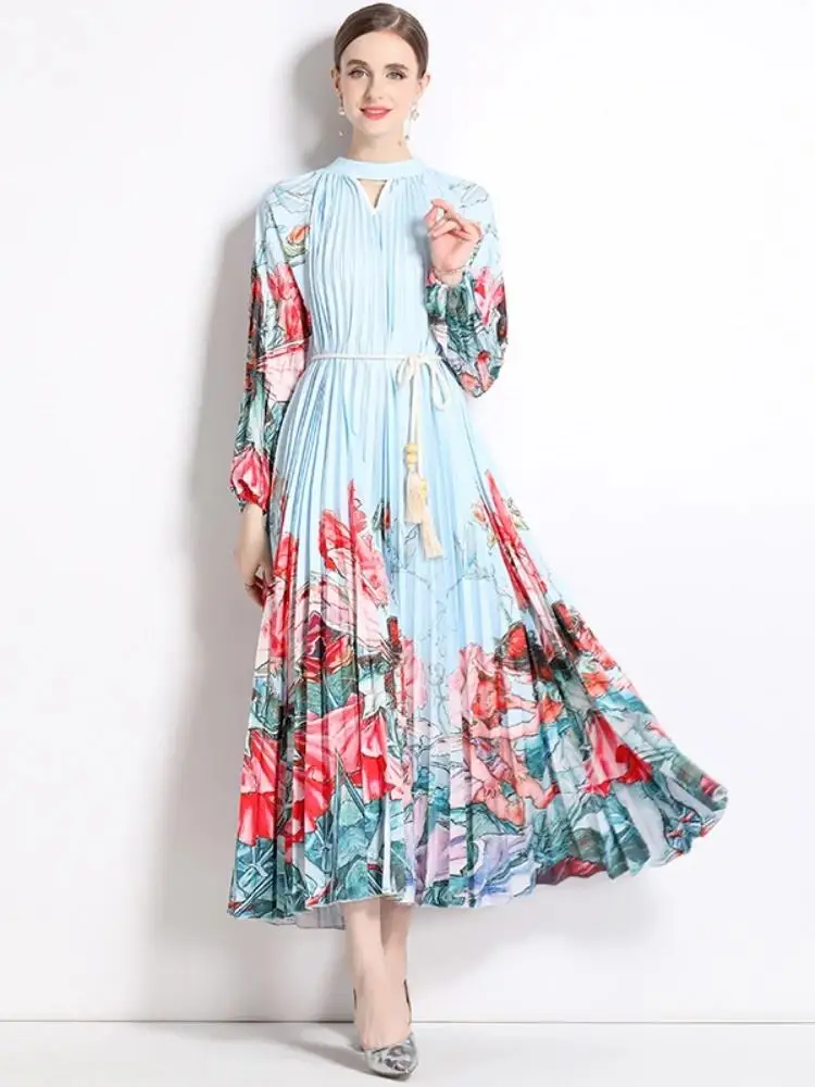 Women Hollow Out Lace-Up Belt Peacock Flower Print Maxi Dress Miyake Autumn Pleated Loose Oversized Vintage Party Vestidos
Women Hollow Out Lace-Up Belt Peacock Flower Print Maxi Dress Miyake Autumn Pleated Loose Oversized Vintage Party Vestidos